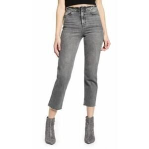 Topshop Women's Raw Waist Straight Leg Jeans in Black Wash 28W X 32L MSRP $80